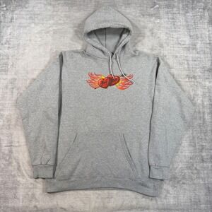 Vintage Biker Sweatshirt Womens Large Gray Vtg Y2K Bad Girl Flame Heart Hoodie
